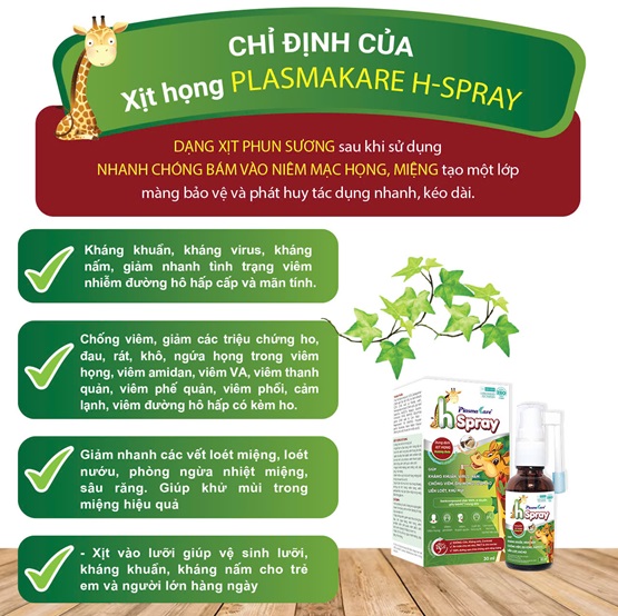 Chỉ định của Xịt họng PlasmaKare H - Spray