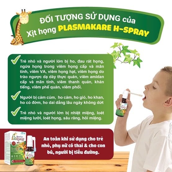 Xịt họng Plasmakare H-Spray an toàn và cực hiệu quả cho trẻ từ 06 tháng tuổi.