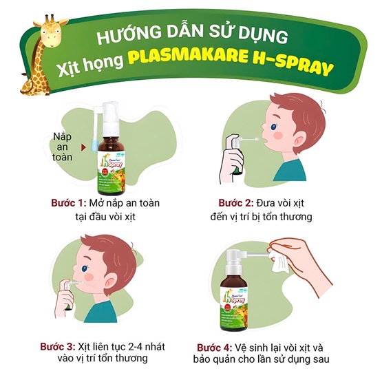Xịt trực tiếp xịt họng PlasmaKare H-spray vào vị trí tổn thương