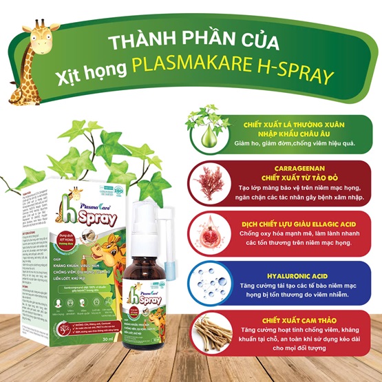 Thành phần Xịt họng Plasmakare H-Spray độc quyền tại VN