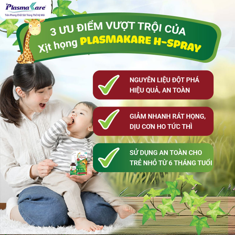 Xịt họng PlasmaKare H - Spray, kháng khuẩn, kháng virus, giảm ho, rát họng, phục hồi niêm mạc