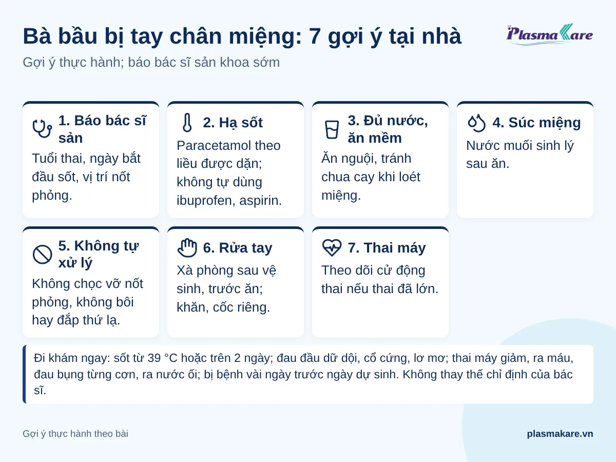 Bảy bước chăm sóc tại nhà cho thai phụ bị tay chân miệng
