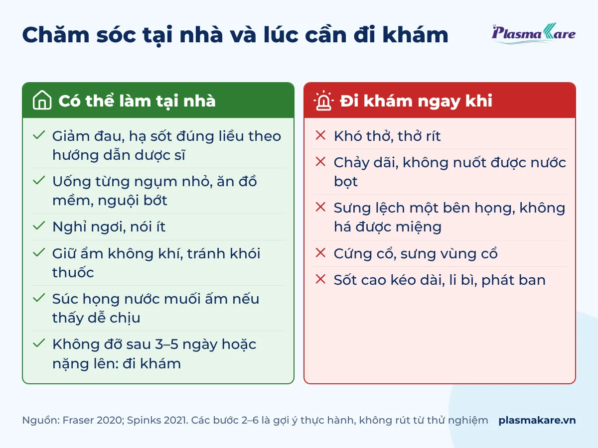 Hai cột: chăm sóc họng tại nhà và các dấu hiệu nguy hiểm cần đi khám ngay