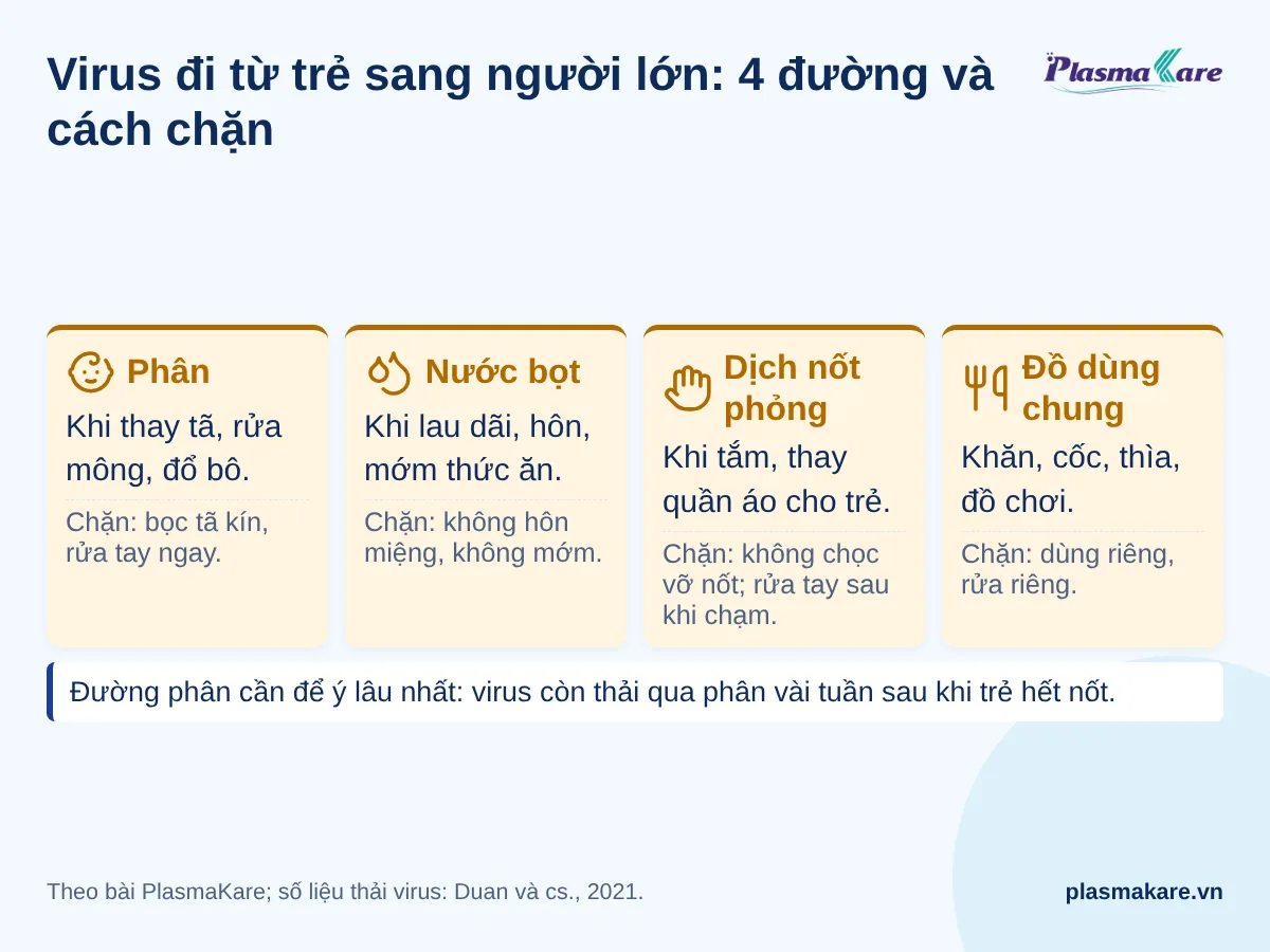 Bốn đường virus tay chân miệng lây từ trẻ sang người lớn và cách chặn